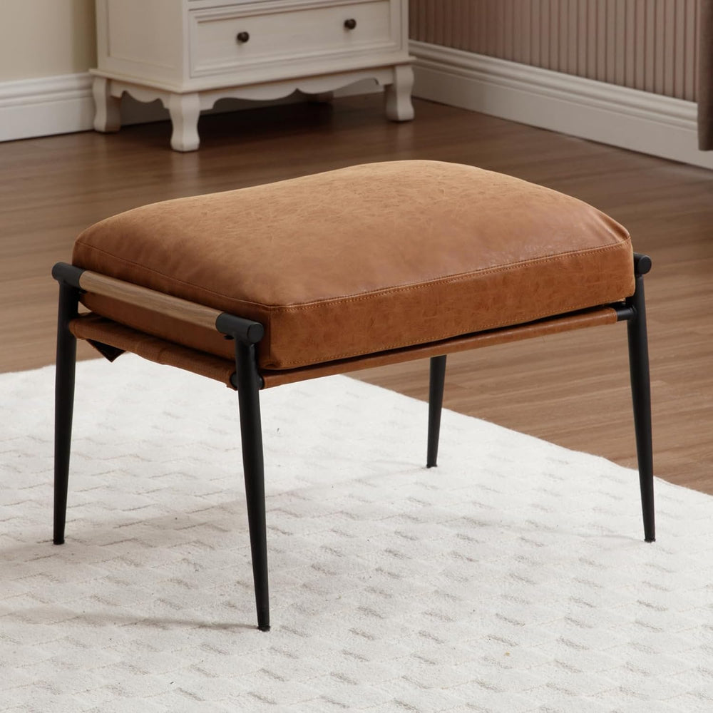 DUOMAY Cute PU Leather Single Footrest, Upholstered Footstool with Black Meta...