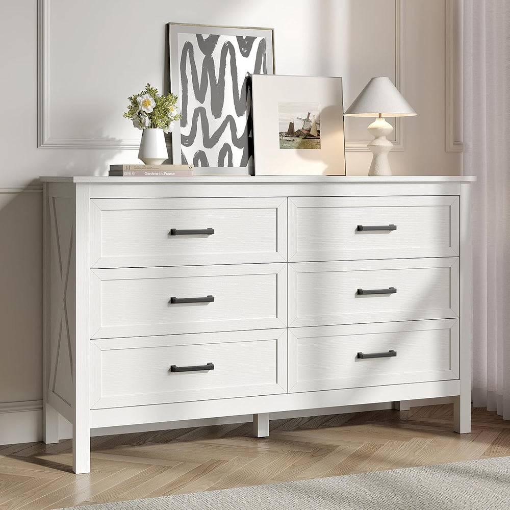 White Farmhouse 6 Drawers Dresser for Bedroom, 47 Inch