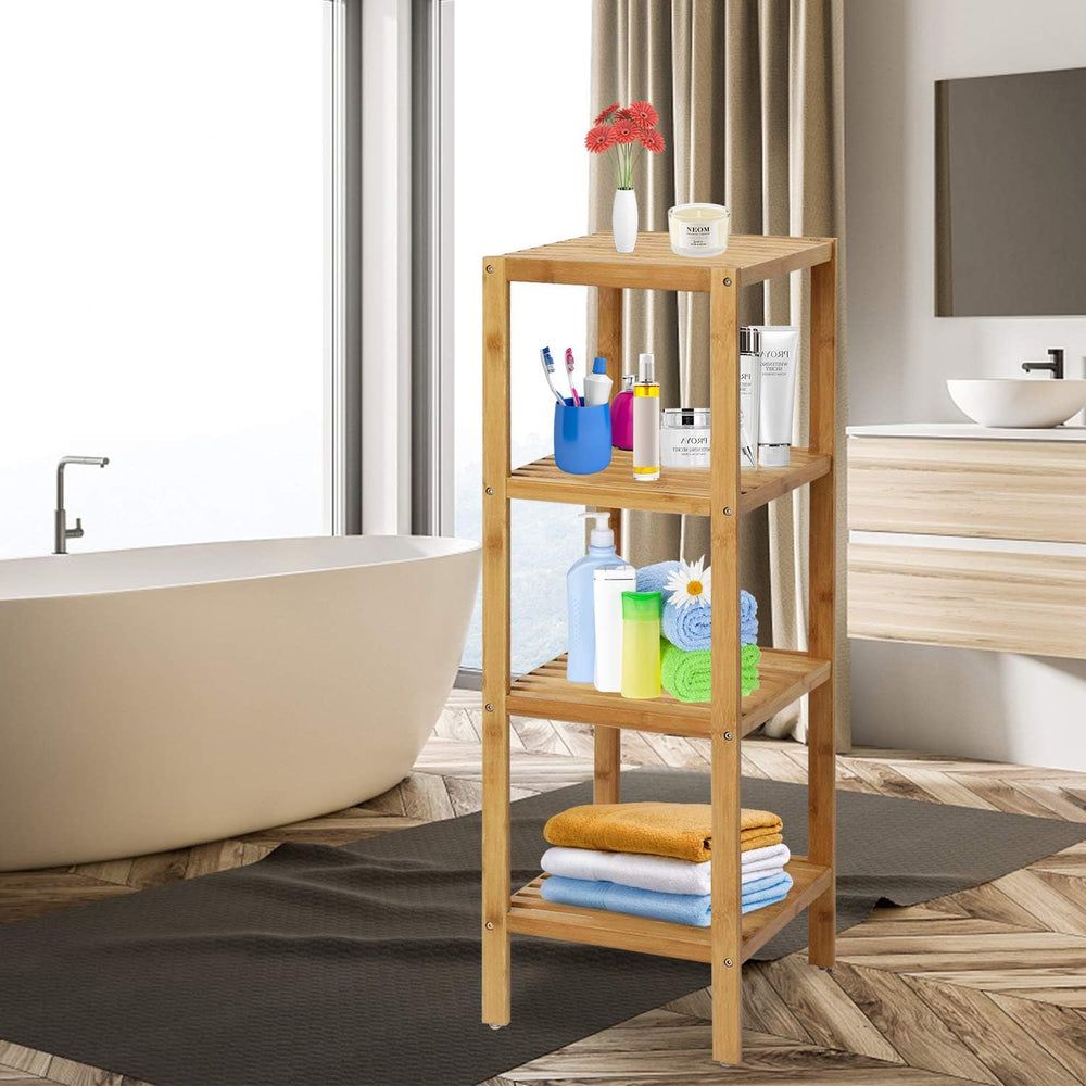 Kinsuite Bamboo Bathroom Shelf 4-Tier Storage Rack Standing Shelf Units for L...