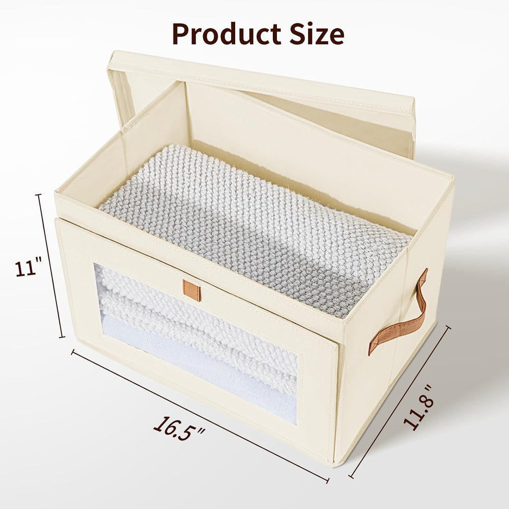 DIMJ Storage Bins with Lids - 4 Pack Large Fabric Closet Organizer with Windo...