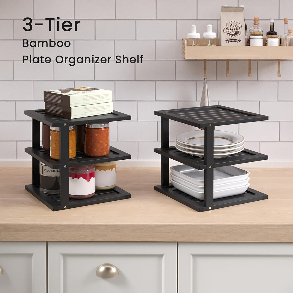 4 Pack Bamboo Corner Shelf,3 Tier Kitchen Cabinet Organizer for Plates and Di...