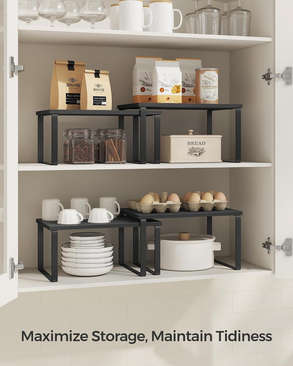 SONGMICS Cabinet Organizer Shelf, Set of 2 Kitchen Counter Shelves, Kitchen S...