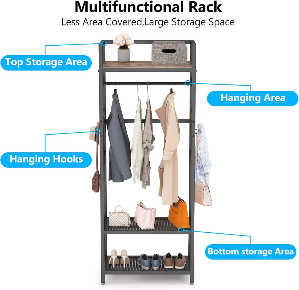 Tribesigns Small Heavy Duty Clothes Rack Set of 10 with Shelf and Hanging Rod...