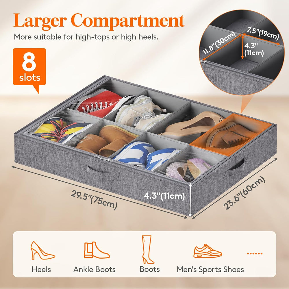 Lifewit Under Bed Shoe Storage Organizer Fits 8 Pair Sneakers, 4.3 Inches Tal...
