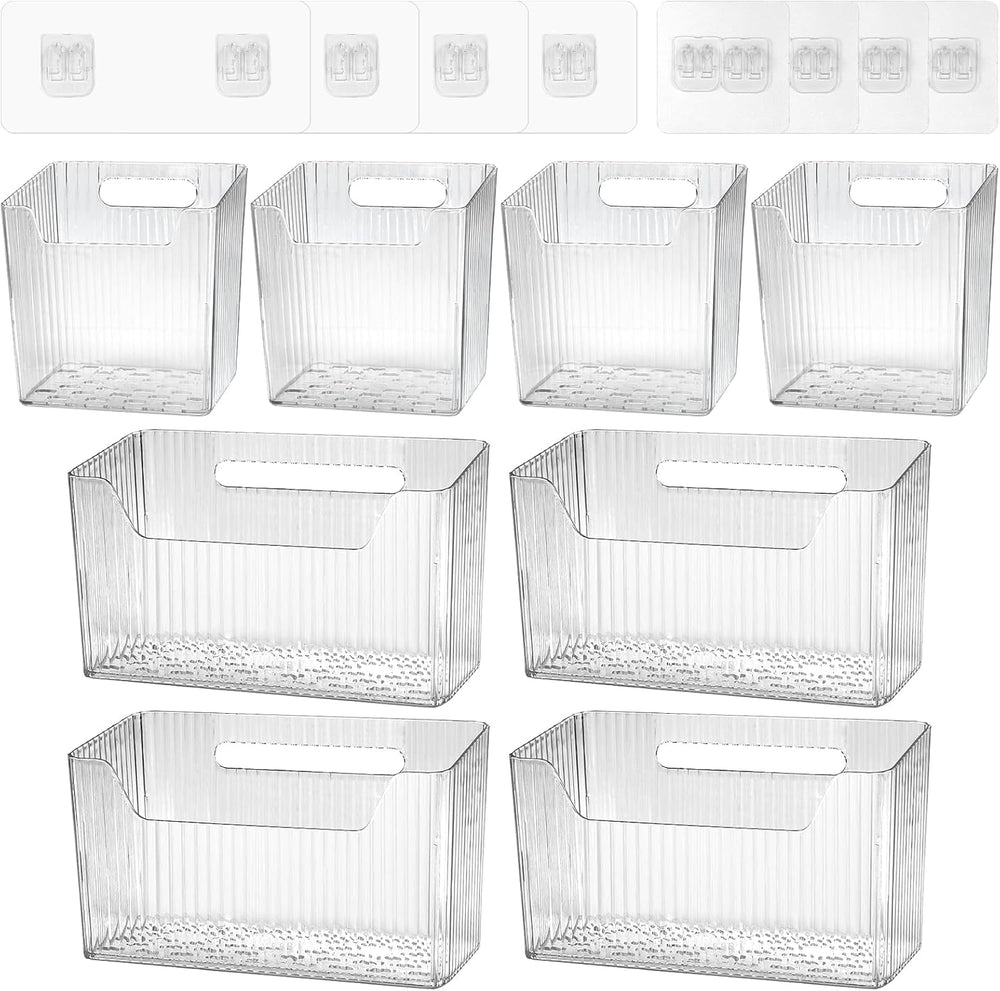 8 Pcs Storage Organizer Bins - Wall Mounted Basket in 2 Sizes, Clear Cabinet ...