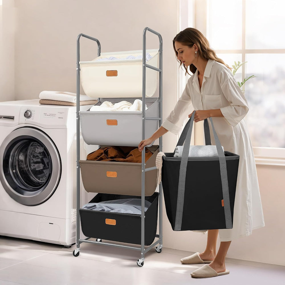 STORAGE MANIAC Vertical Rolling Laundry Hamper, 4 Section Laundry Sorter with...