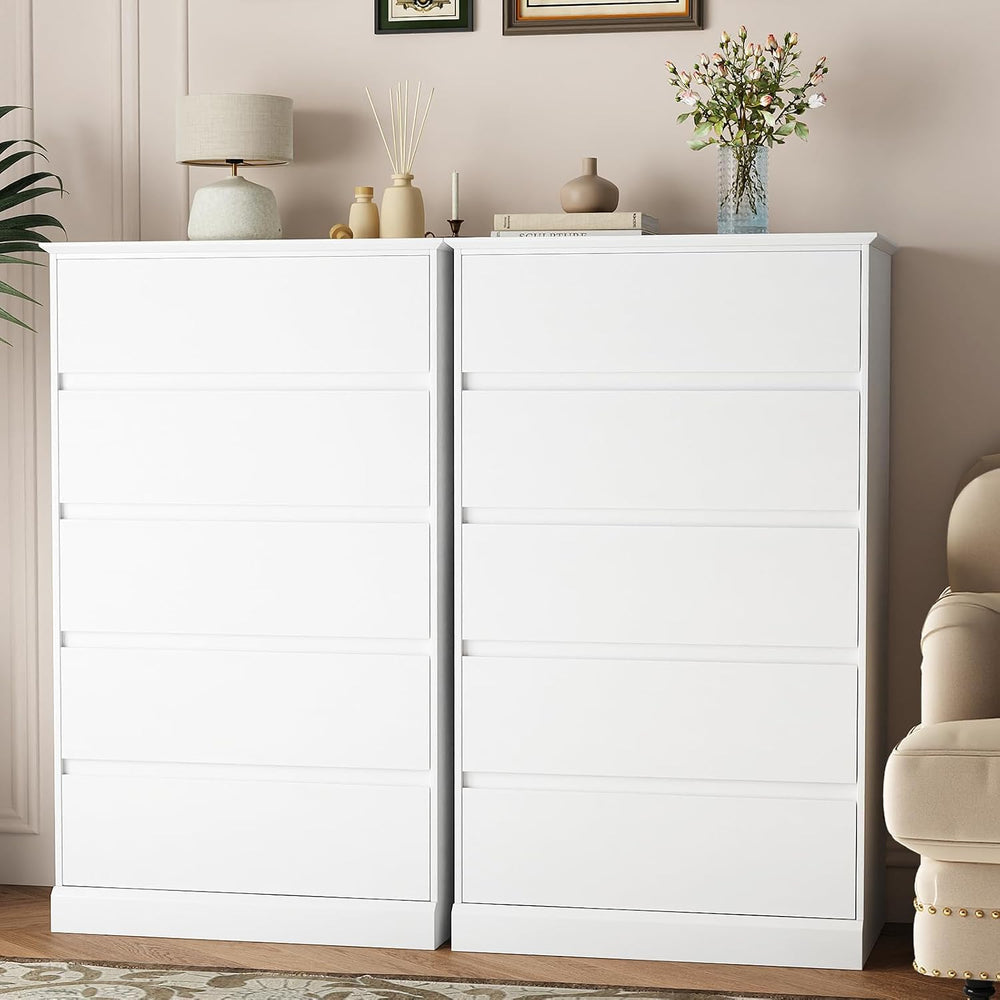 Dresser for Bedroom, Modern Tall White 5 Drawer Dresser, Modern Wood Chest of...