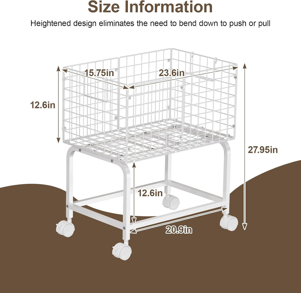 Laundry Basket with Wheels,80L Wire Rolling Laundry Basket with Pull Handle,W...