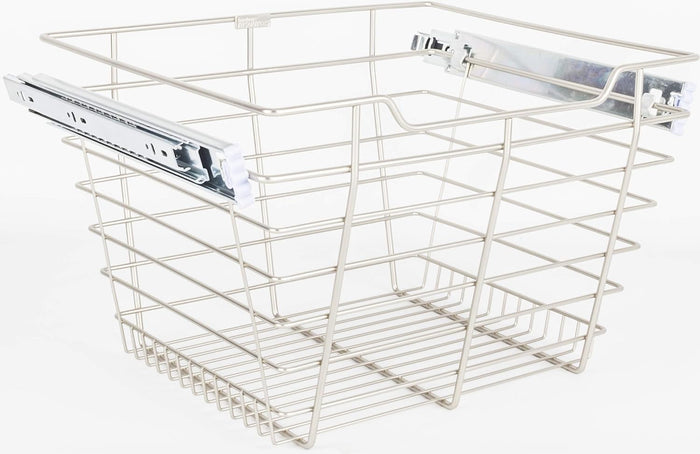 Hardware Resources POB1-161711 11" Tall Pull Out Wire Basket with Full Extension, Satin Nickel