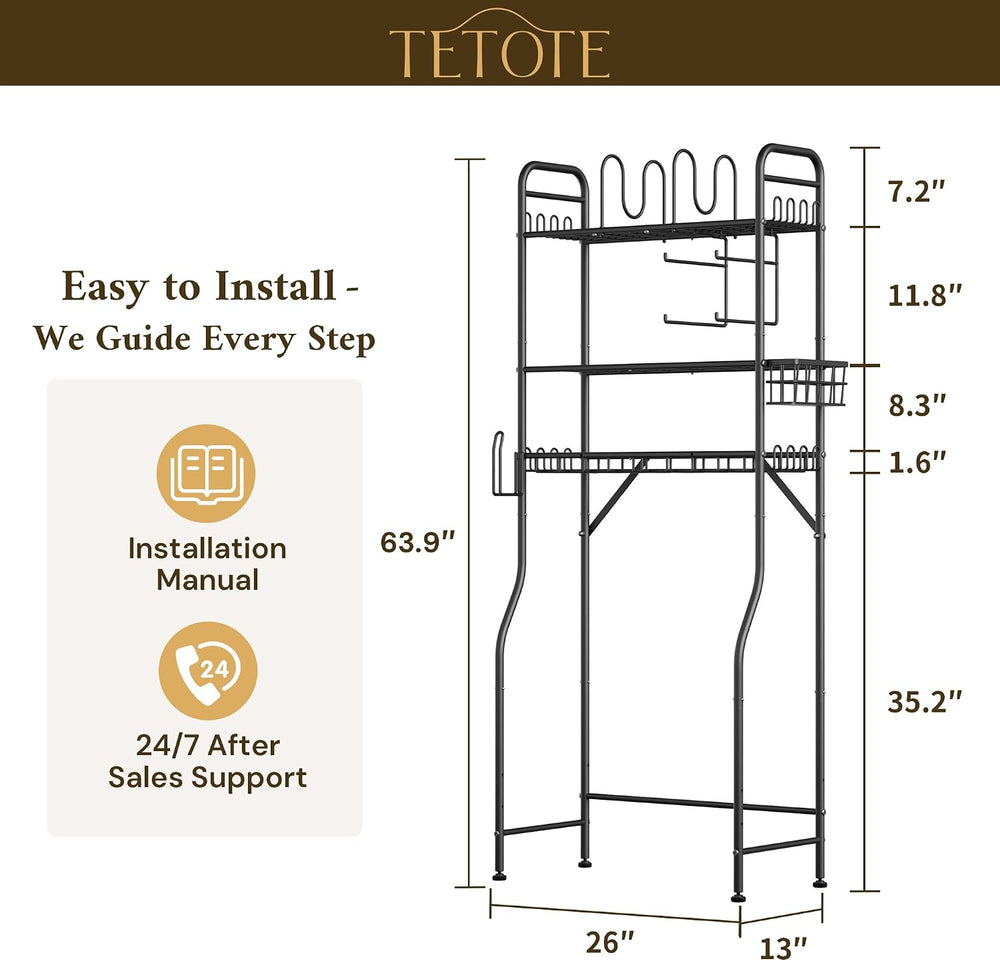 Over The Toilet Storage Rack, 3-Tier Bathroom Organizer Shelf Over Toilet wit...
