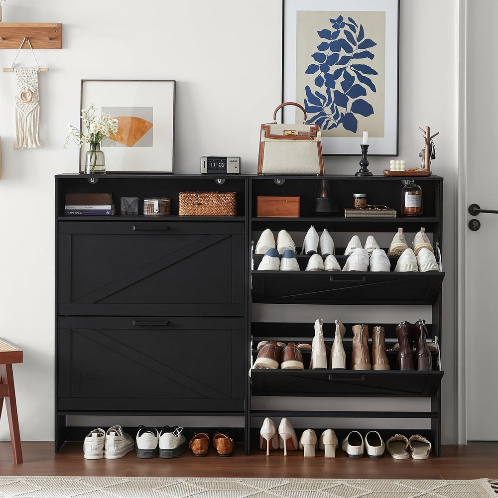 RWYHG Shoe Cabinet with 2 Flip Drawers, Narrow Entryway Organizer,Black