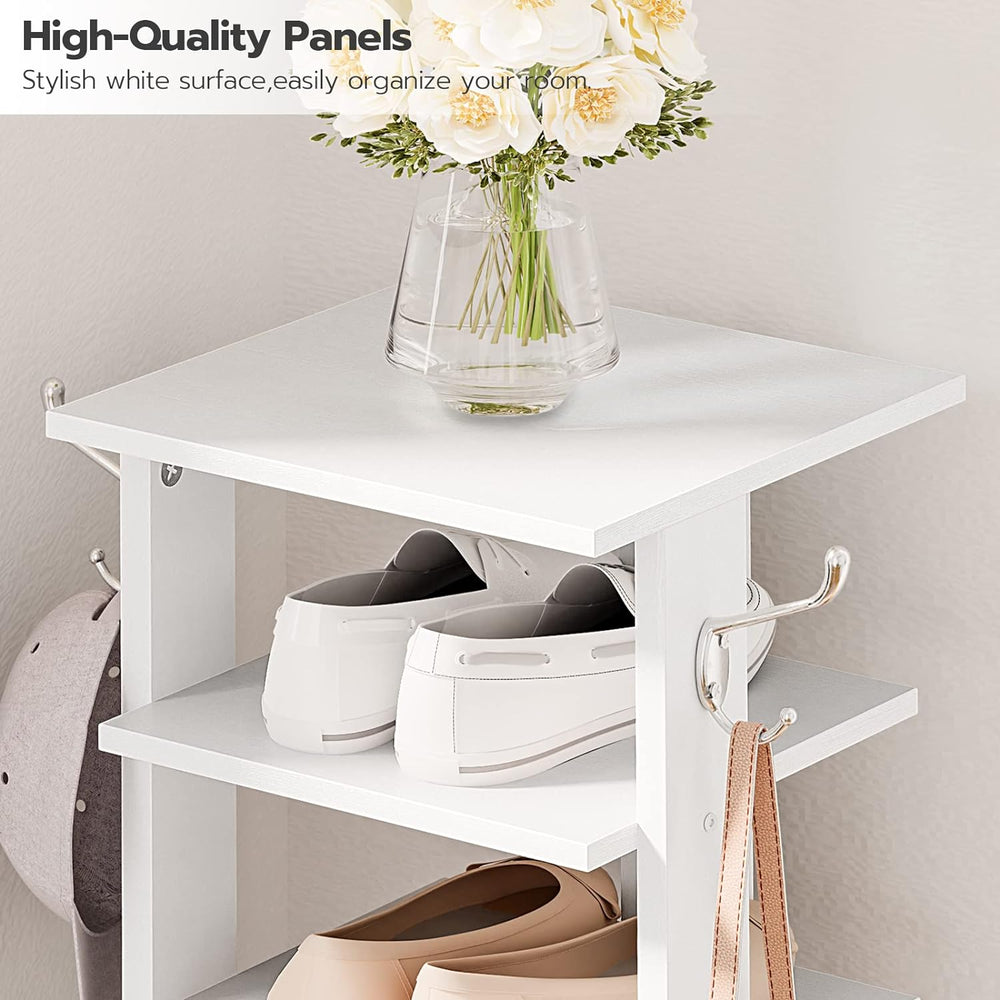 HOOBRO 8 Tiers Vertical Shoe Rack, Wooden Shoe Storage Organizer with Hooks, ...