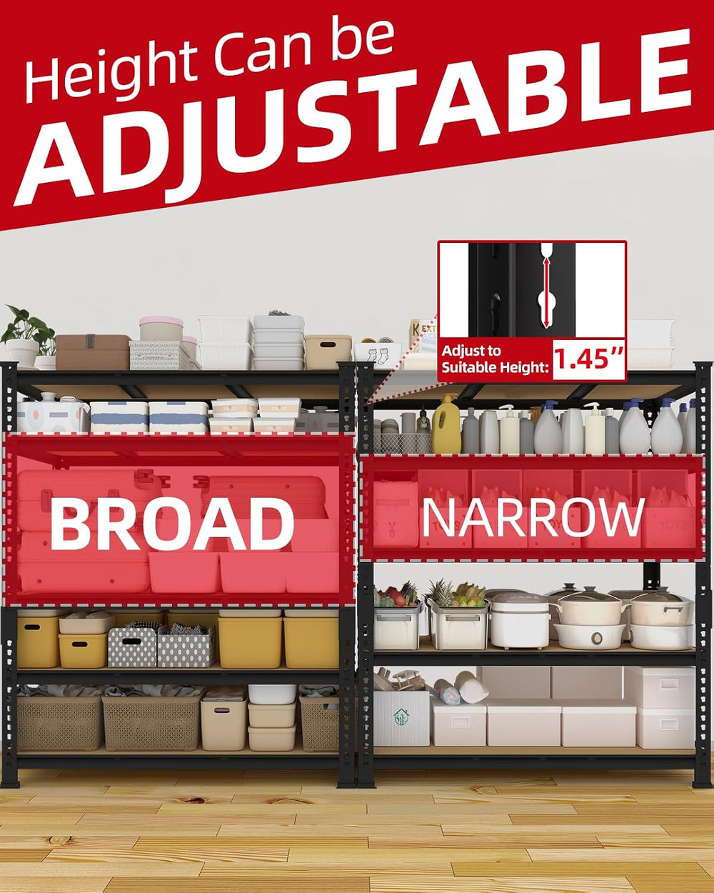 PrimeZone 3250 LBS Heavy Duty Garage Storage Shelves Adjustable Shelf, 2PCS