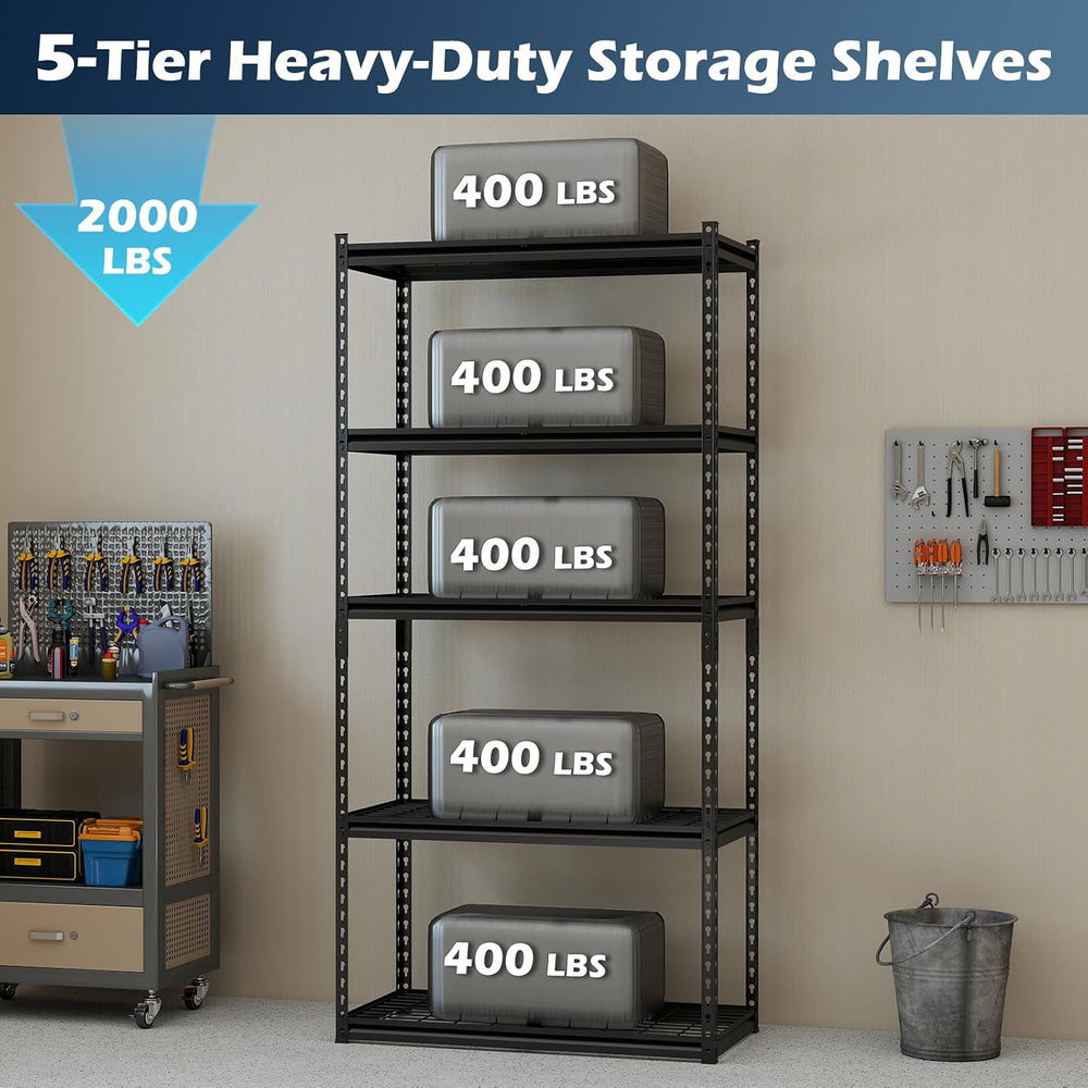 Tangkula 5-Tier Metal Storage Shelves, Garage Shelving Units with 2000 LBS Ca...