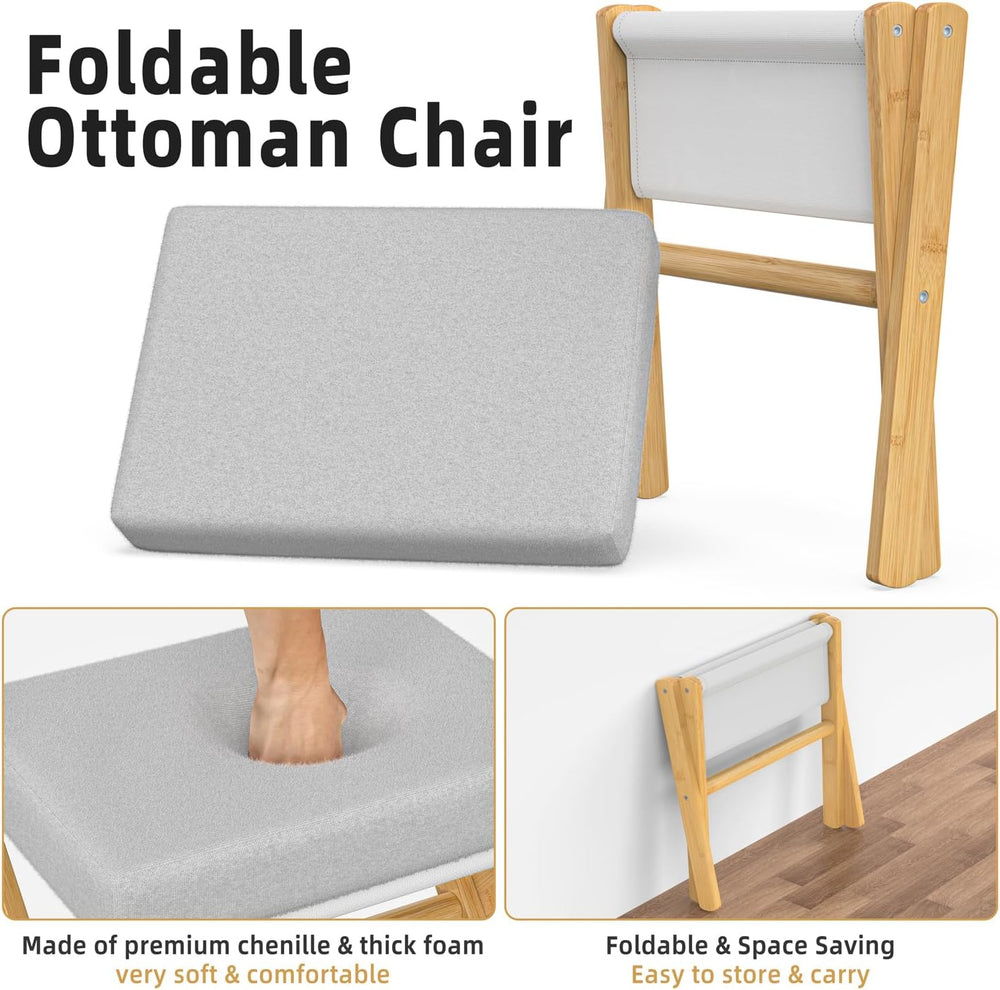 BAMBOOHOMIE Foldable Foot Stool Ottoman, Modern Foot Rest with Bamboo X Legs ...