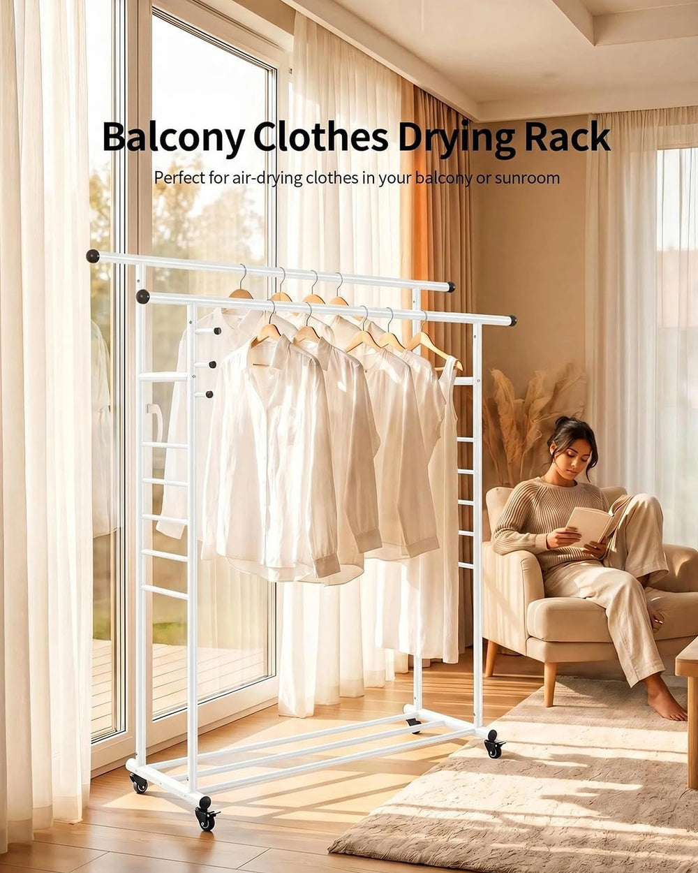 Heavy Duty Metal Clothes Rack, Easy Assembly Hanging Rack with Rolling Wheels...