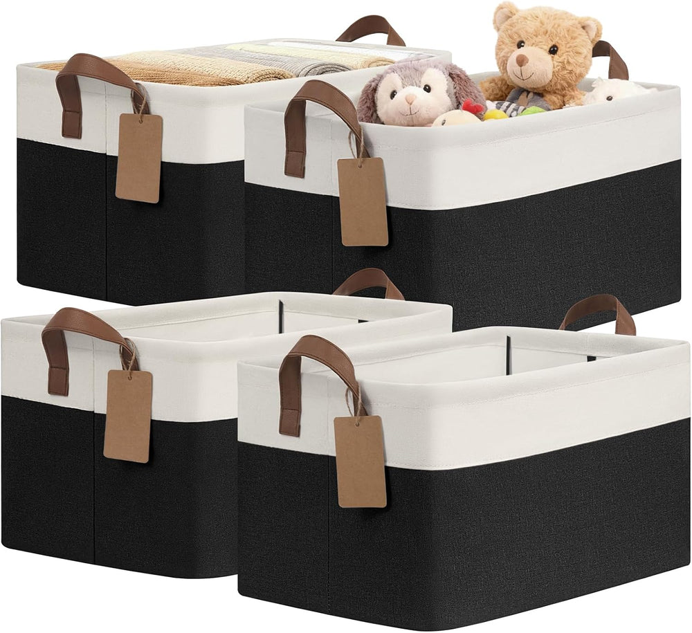 CHICVITA 4 Pack Large Fabric Storage Baskets for Shelves, 30L Black & White