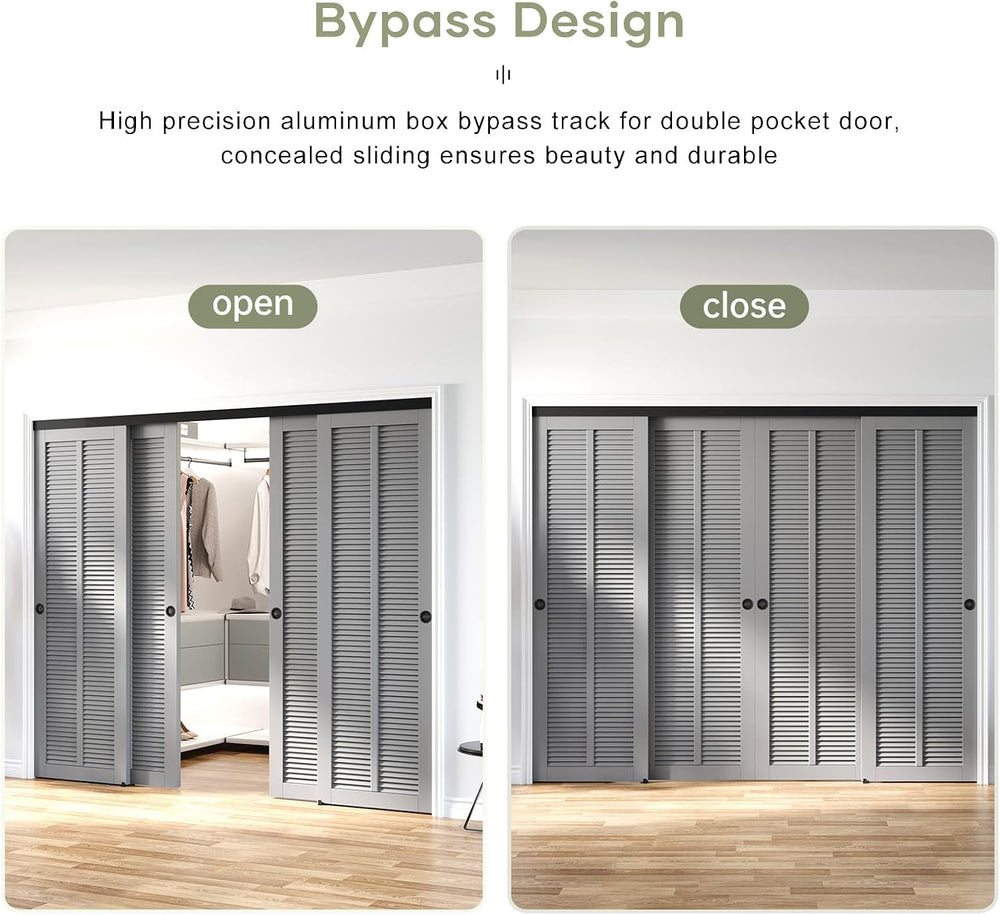 8FT/96in Bypass Double Sliding Pocket Door Hardware Kit,Commercial Grade,Alum...
