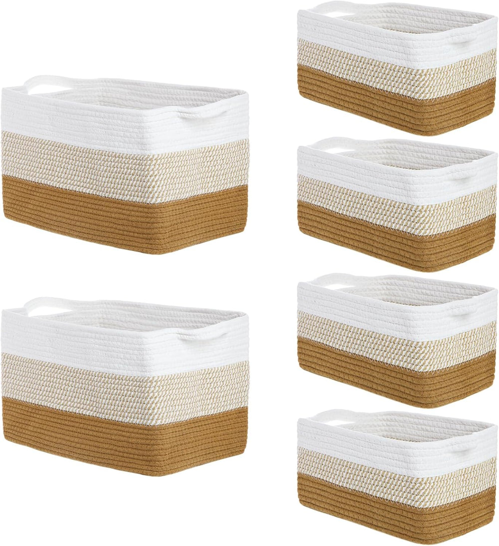 Sawysine 6 Pack Cotton Rope Woven Storage Baskets, 2 Size Organizer Bins