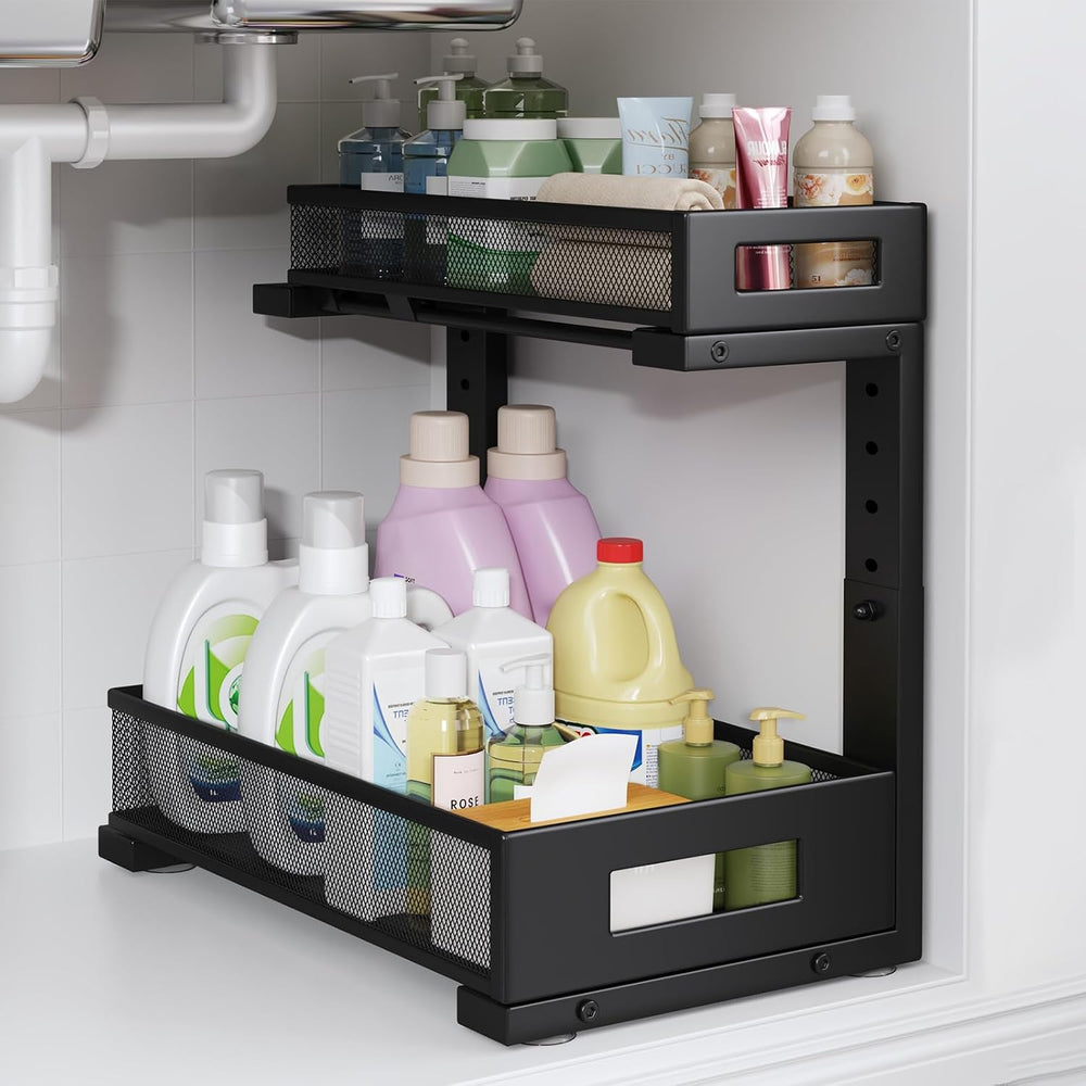 1 Pack-11.4"-16.14"H Under Sink Storage Organizer, Large 2-Tier Ele...