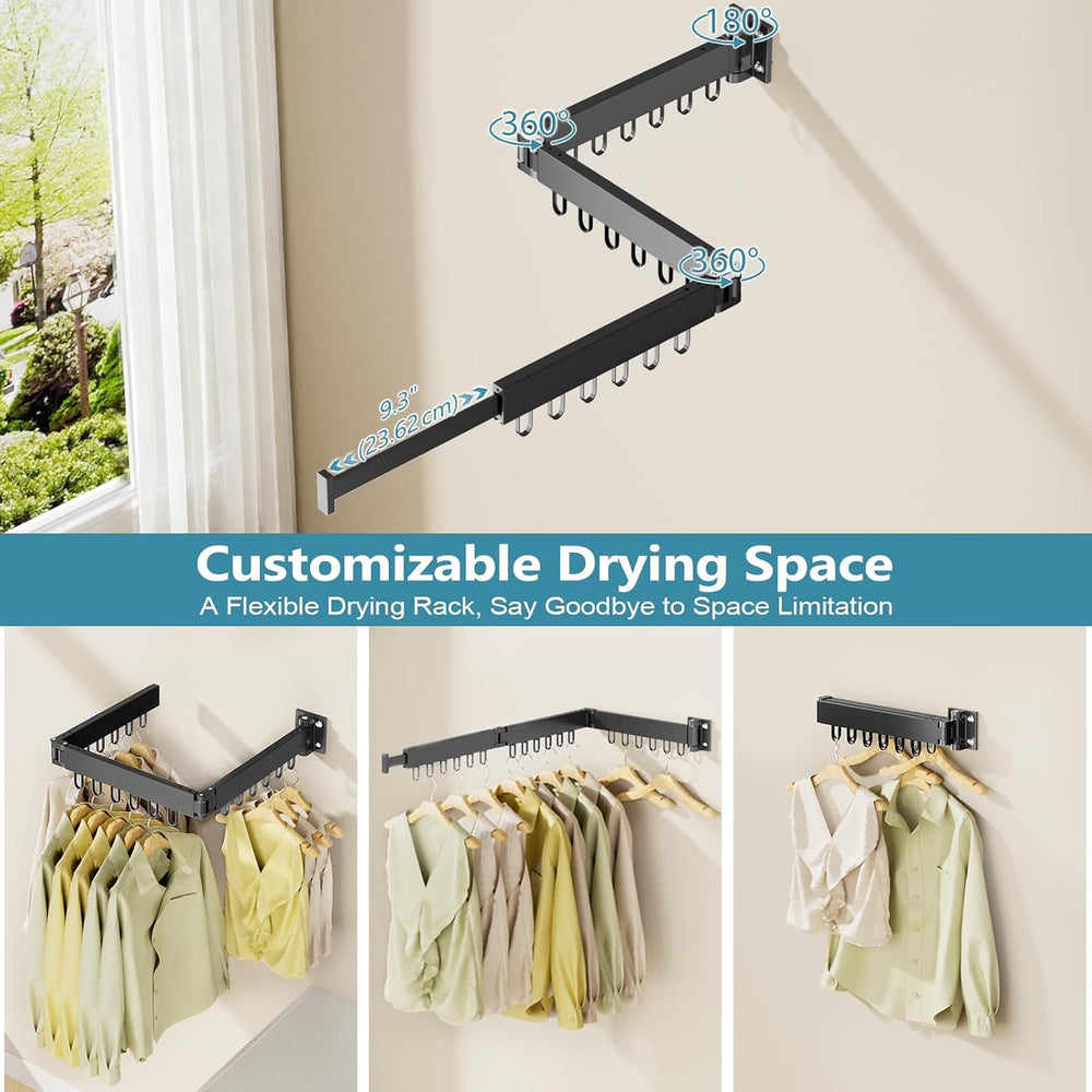 JAUREE Clothes Drying Rack Wall Mounted, Space-Saving Drying Rack Clothing, C...