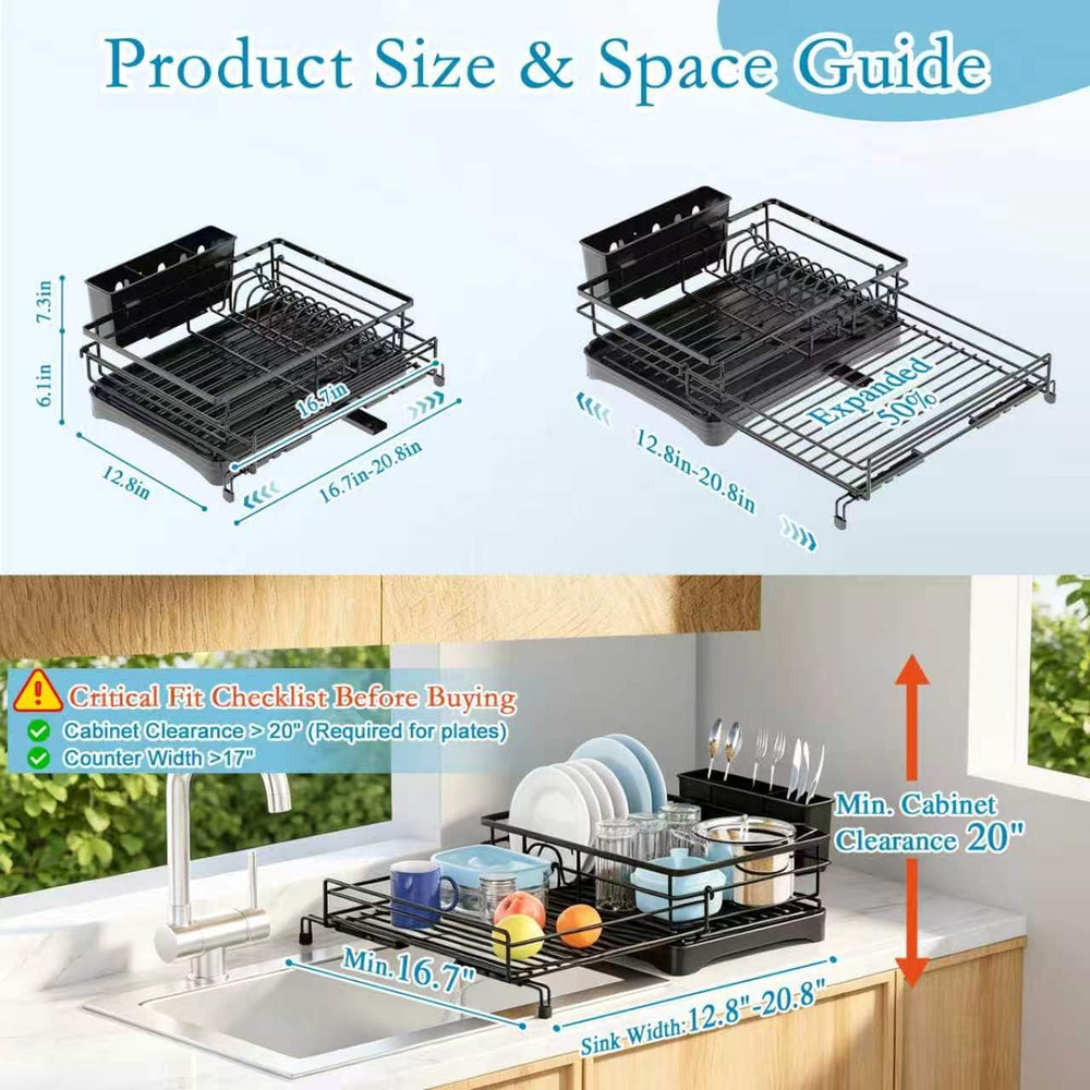 2 Tier Dish Drying Rack, Large Extendable Dish Racks for Kitchen Counter , Di...