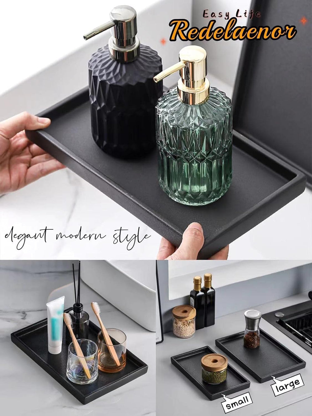 Ceramic Bathroom Sink Tray, Black Graininess Vanity Tray Decor Perfume Trays ...