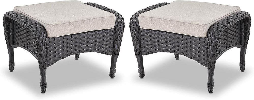 Belord Outdoor Ottomans for Patio Foot Rest - 25 Inch PE Wicker Foot Stool Se...