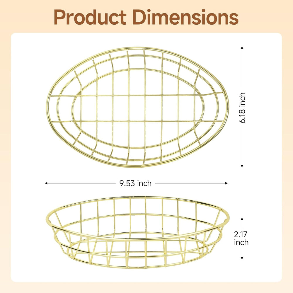 24 Pack Gold Metal Wire Bread Baskets with 50 Oil-Proof Liners, 9.5 x 6.2IN