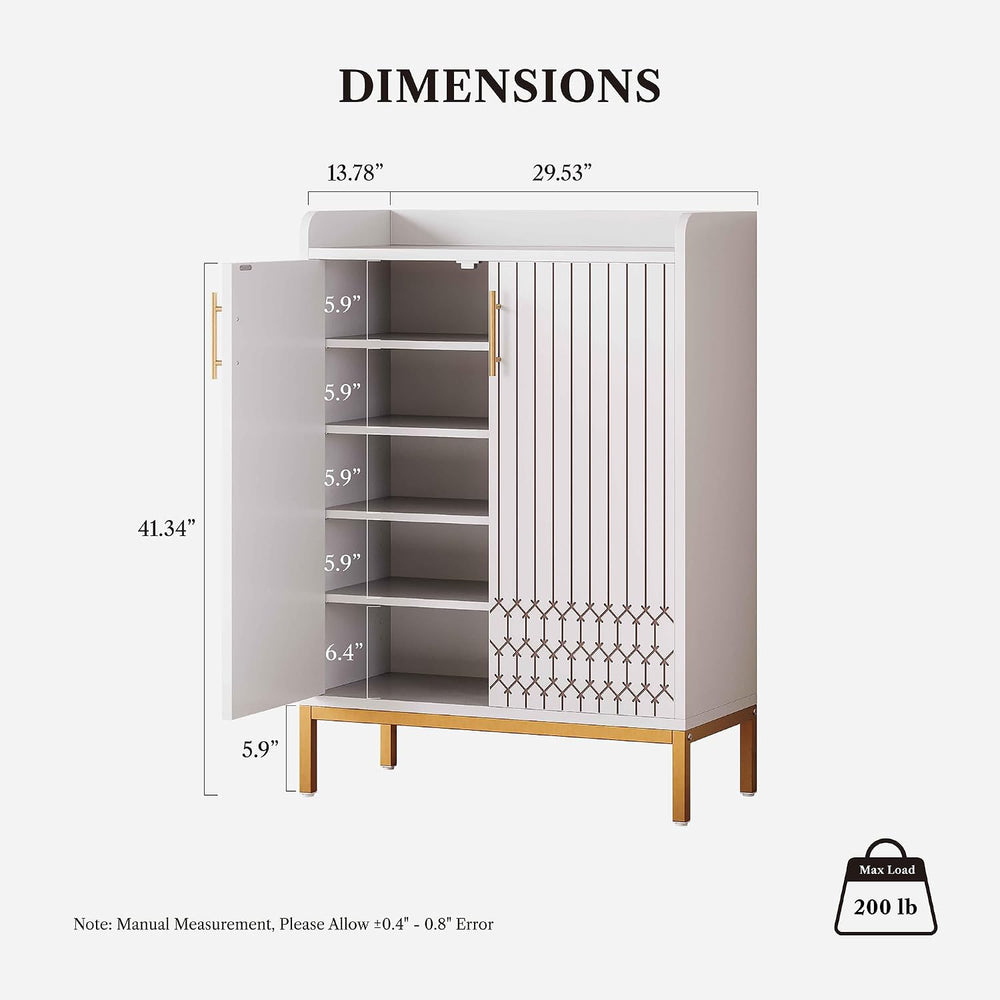 5-Tier Shoe Cabinet with Carved Lines Doors, Large Wooden Shoe Storage Cabine...