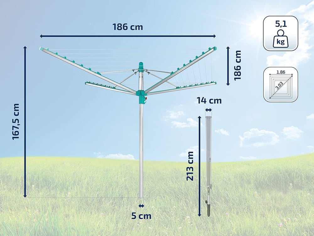 Leifheit Linomatic 400 Easy Dryer 40 m Rotary Washing Line, Retractable Rotar...