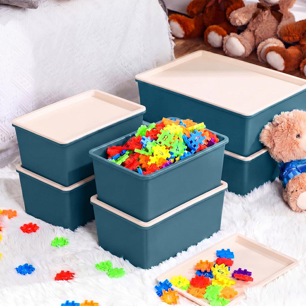 Menkxi 6 Pcs Large and Small Plastic Storage Bins with Lids 14.4 x 10.4 x 5.1...