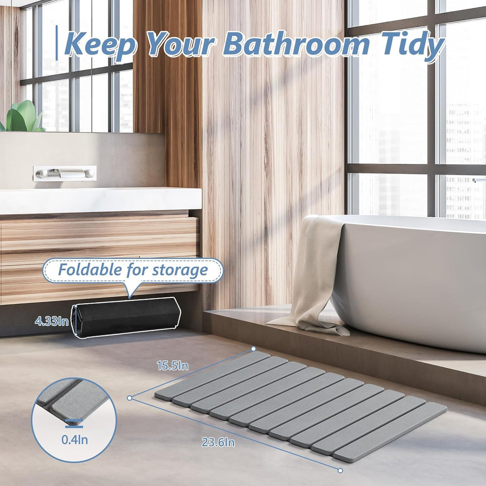 AWW Foldable Stone Bath Mat, Diatomaceous Quick Dry Shower Mat, Grey