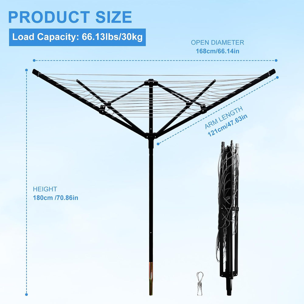 Outdoor Umbrella Drying Rack, 12 Lines 165ft Umbrella Clothesline Drying Spac...