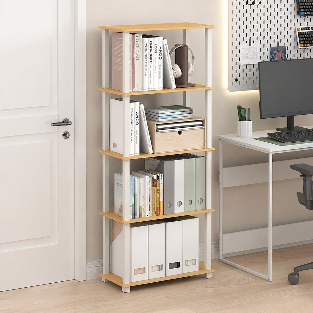 Furinno Turn-S-Tube Toolless Assembly 5-Tier Oak Storage Shelves with Square ...