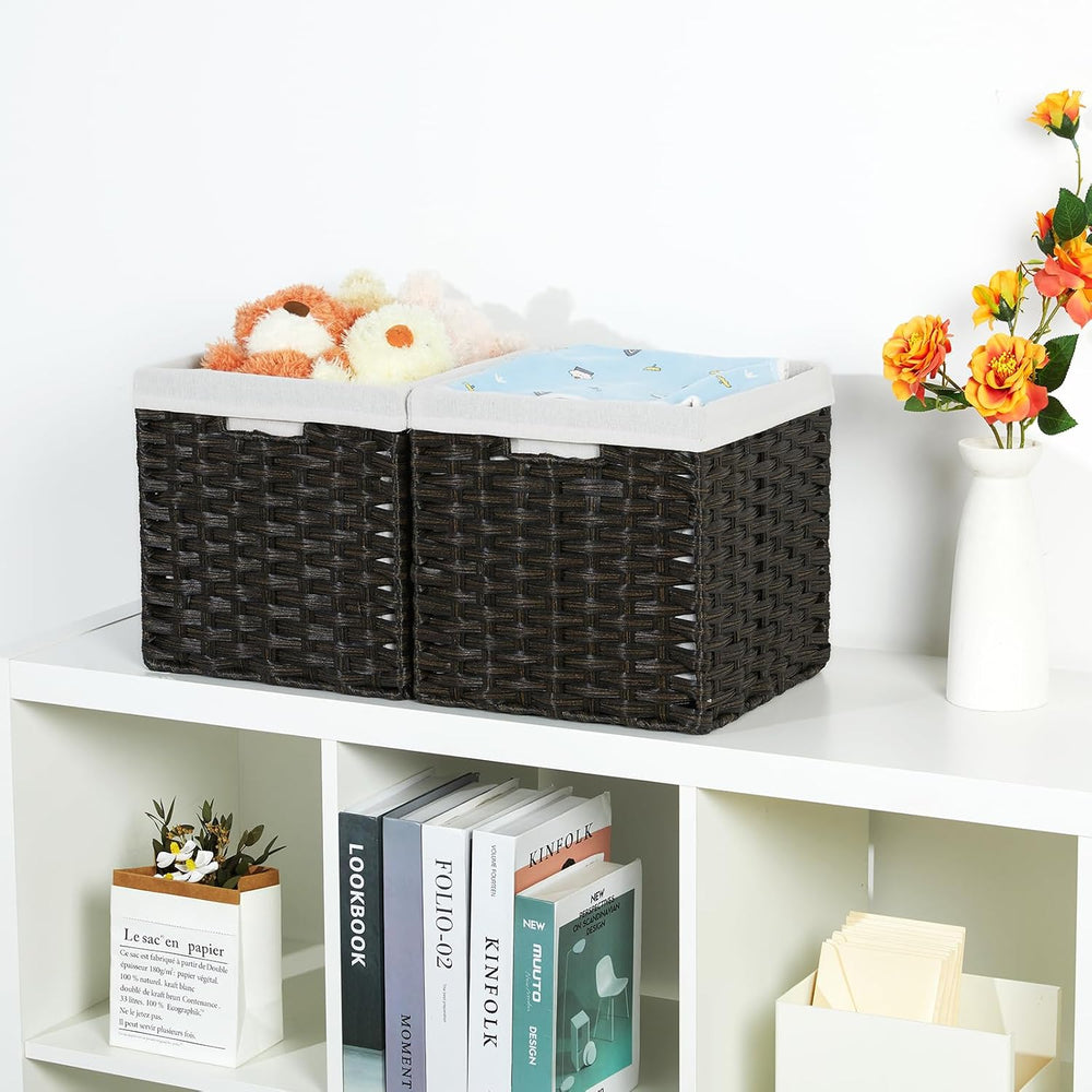 Bidtakay Wicker Cube Baskets with Liners 11 inch 2 Pack Waterproof Imitation ...