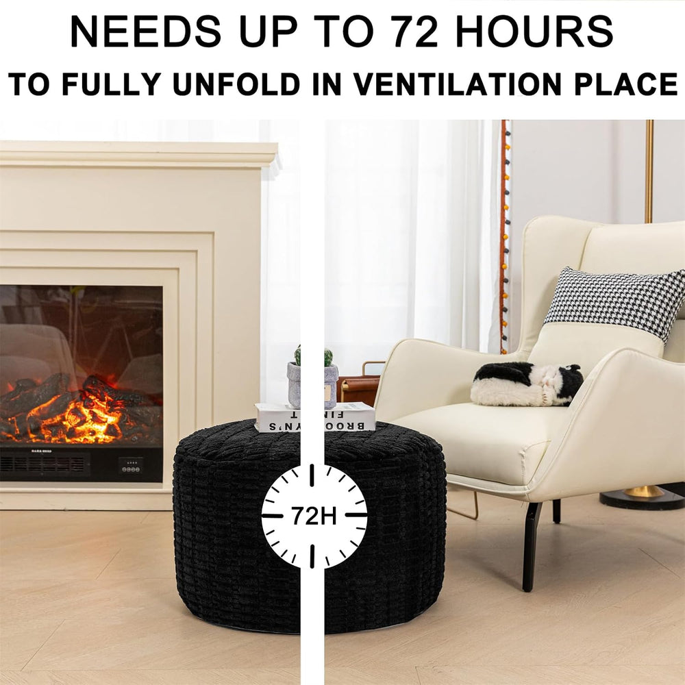 Poofieotto Ottoman Foot Rest, Foot Stool Ottoman Pouf Stuffed,Black 20x12In