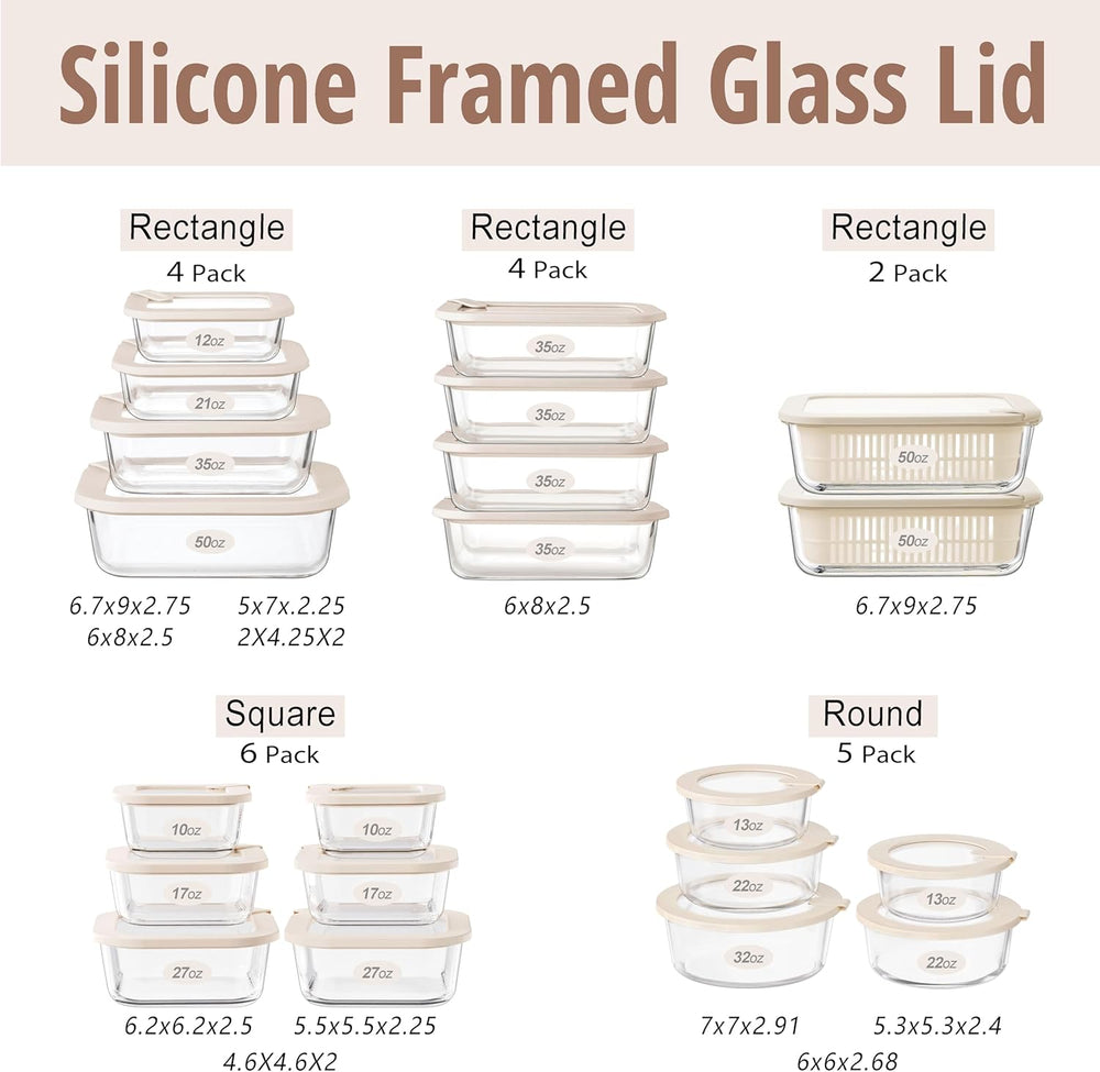 Urban Green Glass Food Storage Containers with Glass Lids, Microwave Safe Foo...