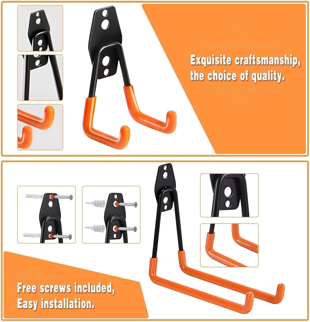 Steel Garage Storage Hooks - 32 Pack Anti-Slip Coating, Heavy Duty Wall Mount...