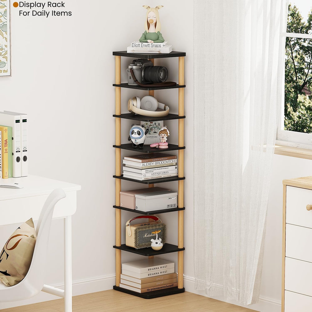 8 Tiers Vertical Shoe Rack, Tall Narrow Shoe Tower, Corner Shoe Rack, black