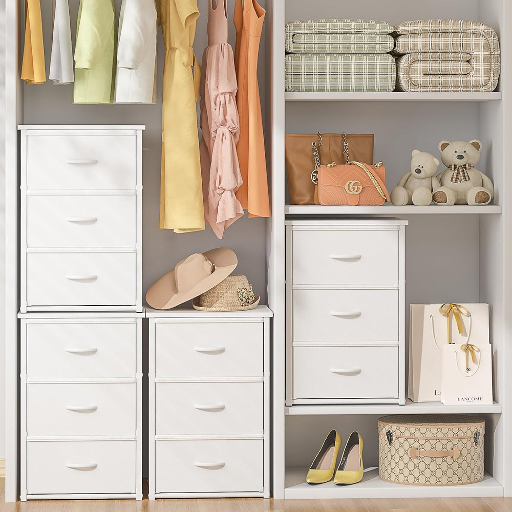 2-Pack Stackable Storage Drawers (6 Drawers Total), White Closet Drawers Orga...
