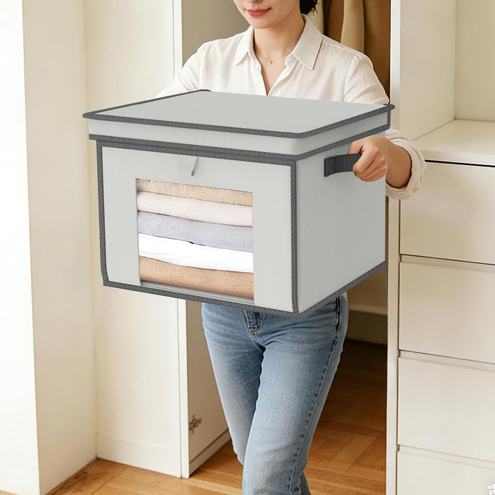 Univivi Front Opening Storage Bins with Lids for Home, Gray, 4 Pack