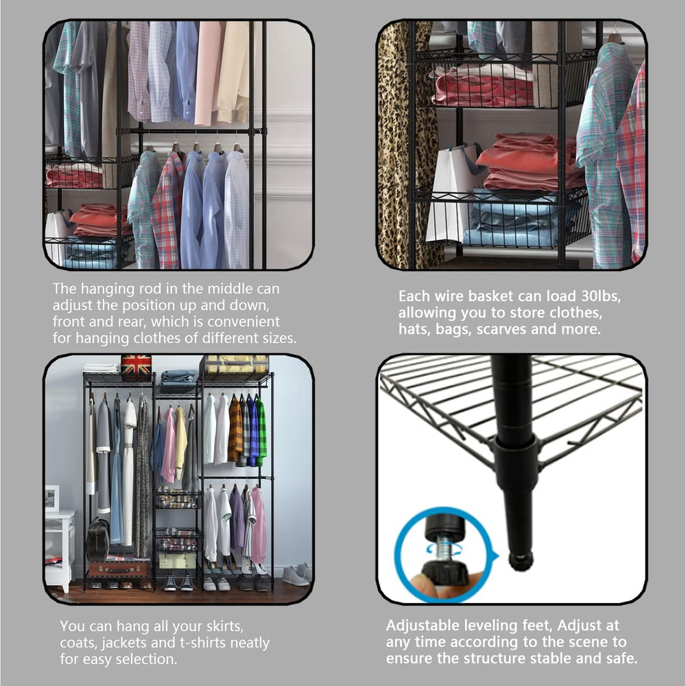 Xiofio 6 Tiers Heavy Duty Clothes Rack with Hanging Rods,Metal Garment Rack,A...