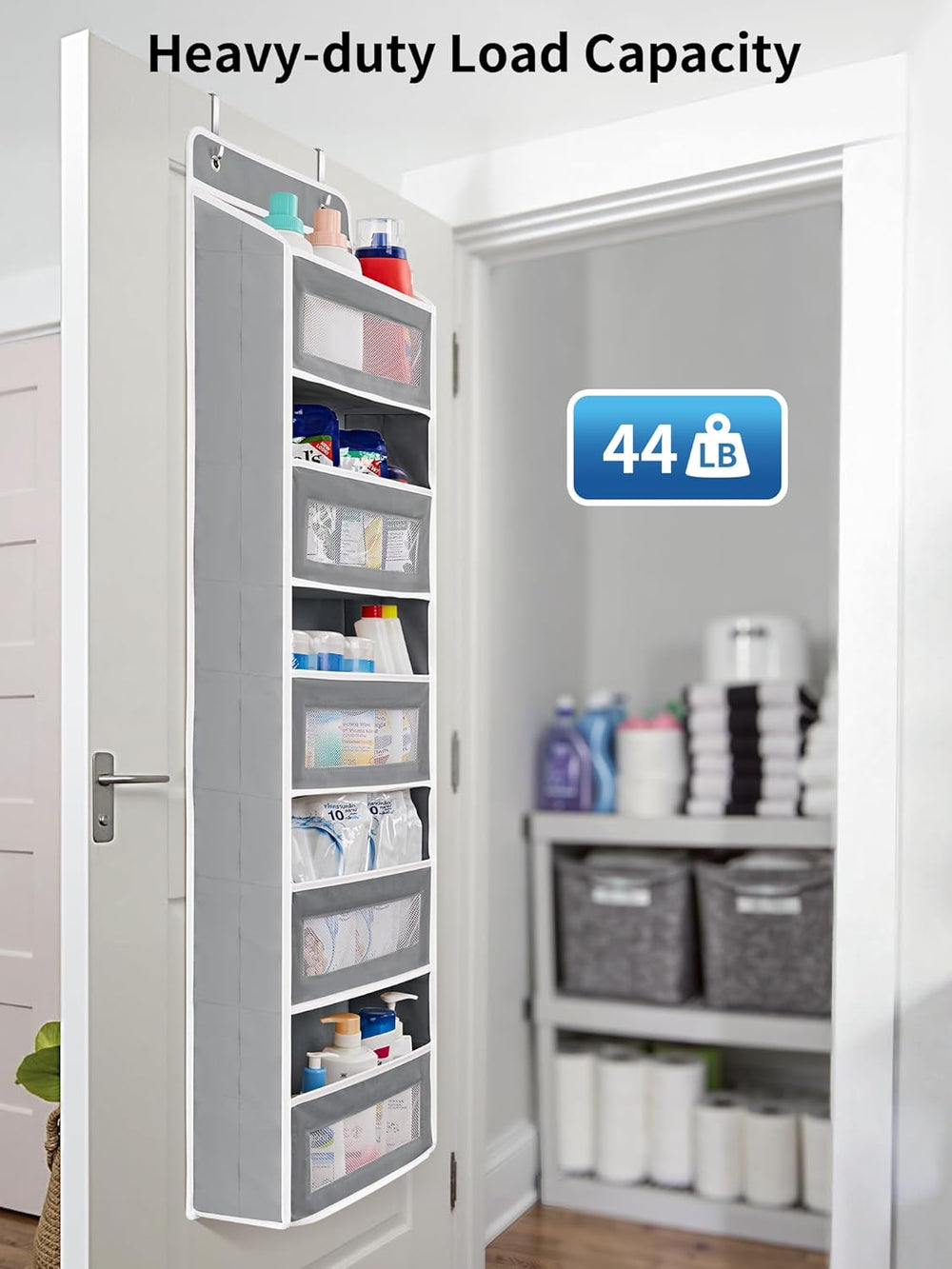 JARLINK Over the Door Organizer for Pantry, Bathroom, 5 Shelf Grey, 2 Pack