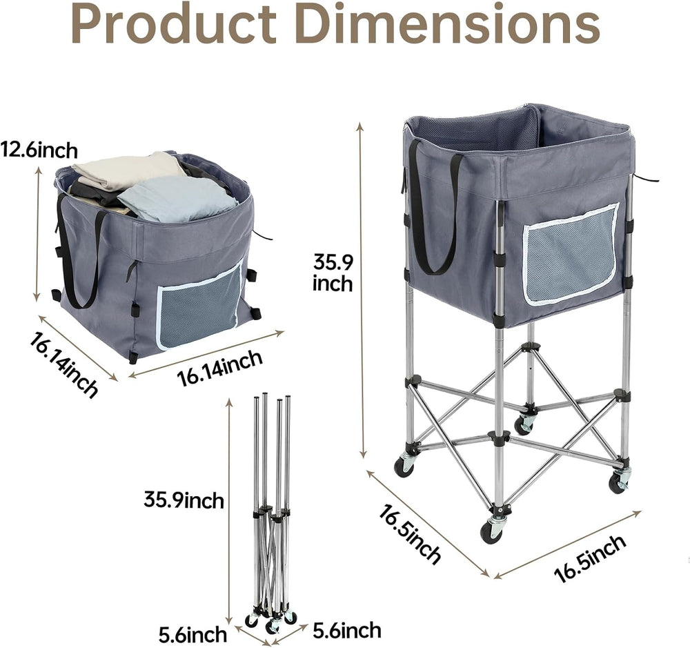 Laundry Basket with Wheels, 35.9" No-Bend Rolling Hamper, Grey