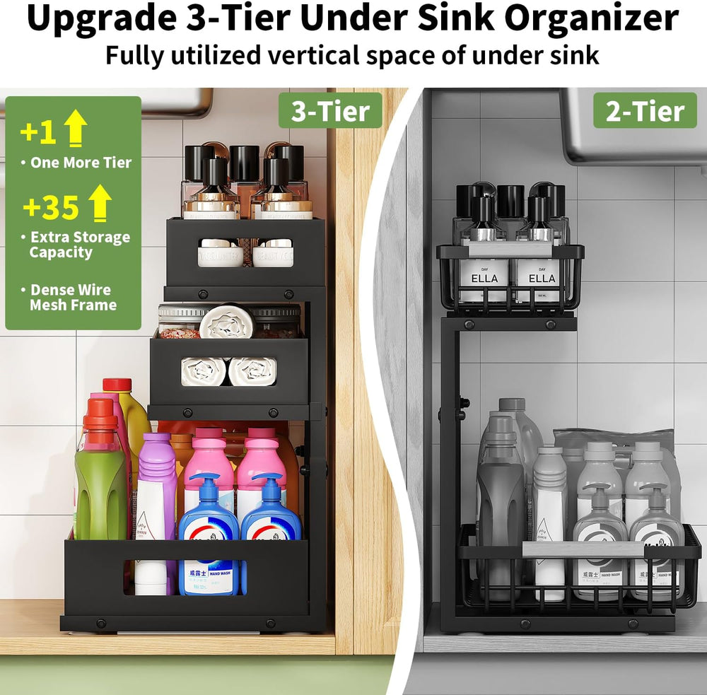 Under Sink Organizer,3-Tier Heavy Duty Pull out Cabinet Organizer Shelf