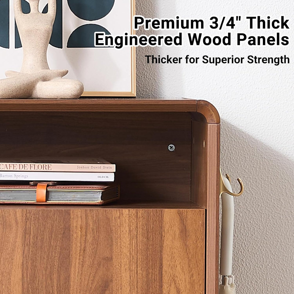 Walnut Shoe Cabinet with Doors, Large Shoe Storage Cabinet for Entryway, Free...
