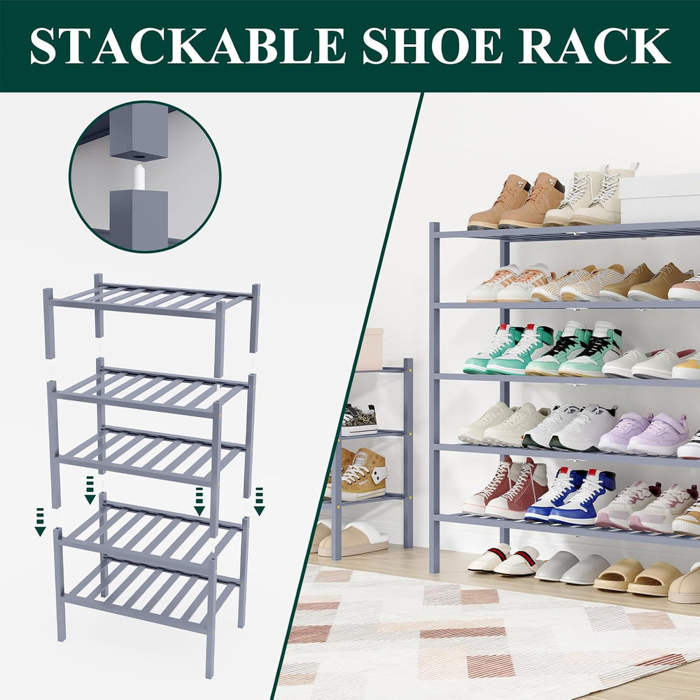 Smiry Bamboo Shoe Rack, 16 Vertical Slats, 5 Tier - 33.7" Wide, Grey