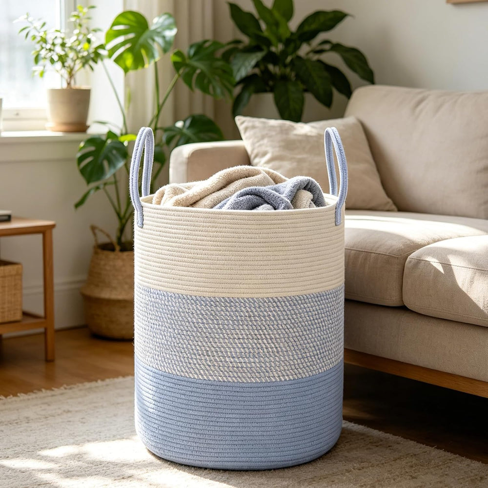 105L Extra Large Laundry Basket, Clothes Hamper with Handles- Blue