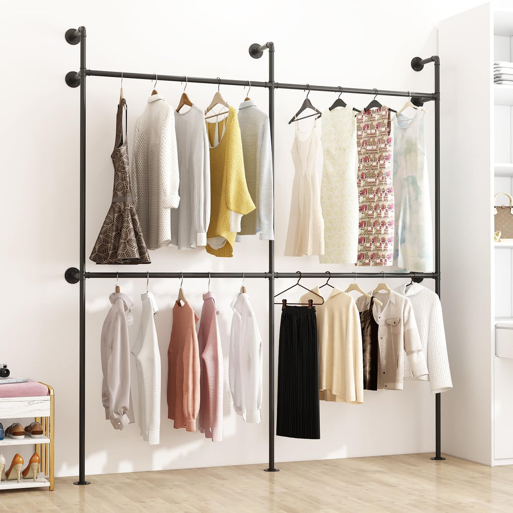 ORSENIGO Industrial Pipe Clothing Rack, Heavy Duty Metal Clothes Rack with Do...